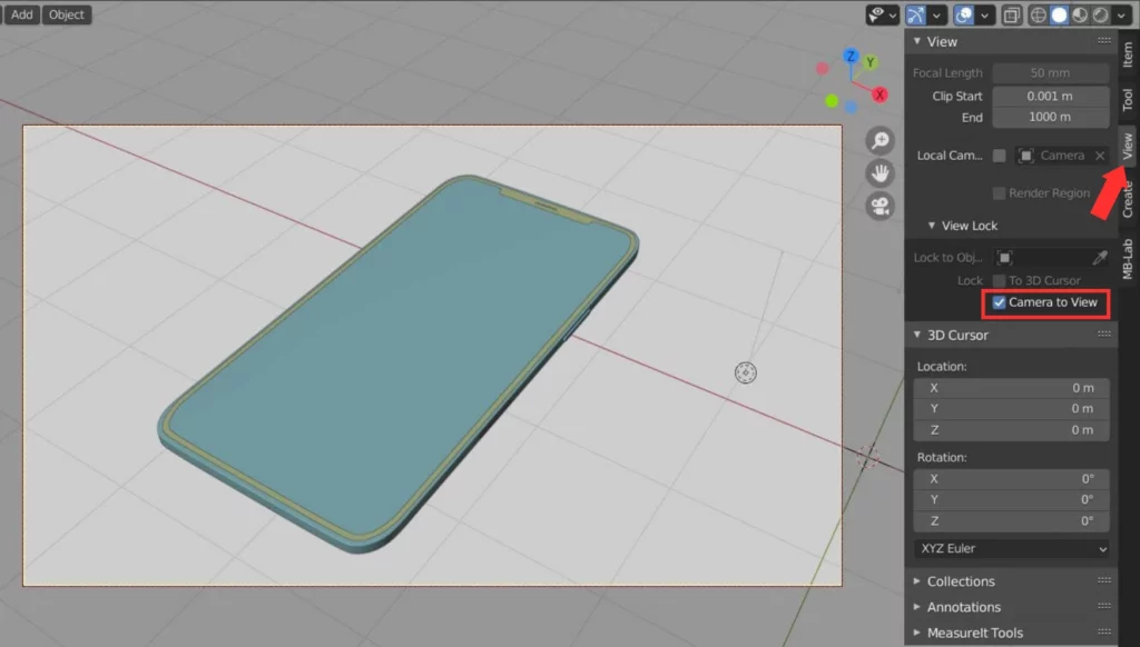 point de vue de la caméra dans Blender