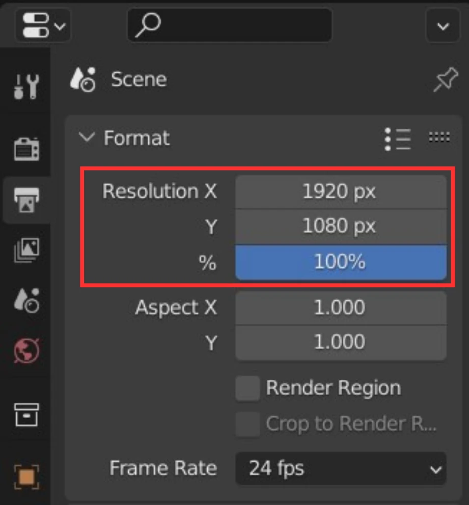 dimensions du rendu dans Blender