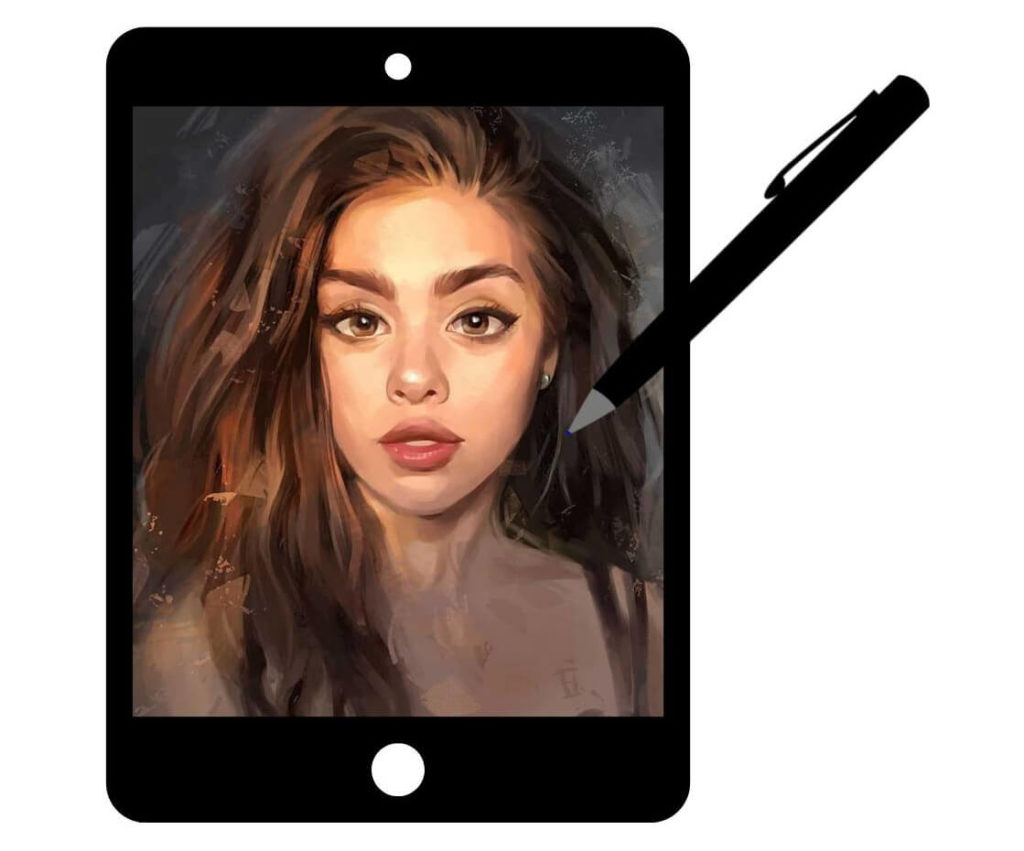 portrait-d-une-femme-sur-tablette-et-stylet-digital-painting