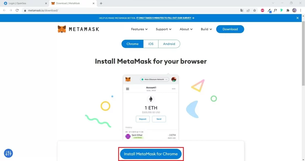installation de metamask sur Google Chrome
