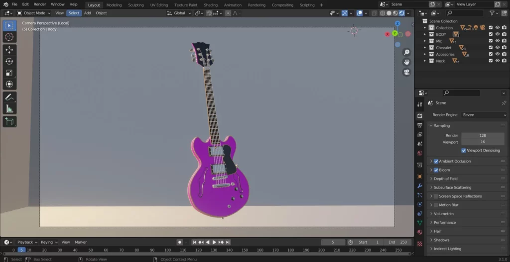 modele-3d-guitare-rose