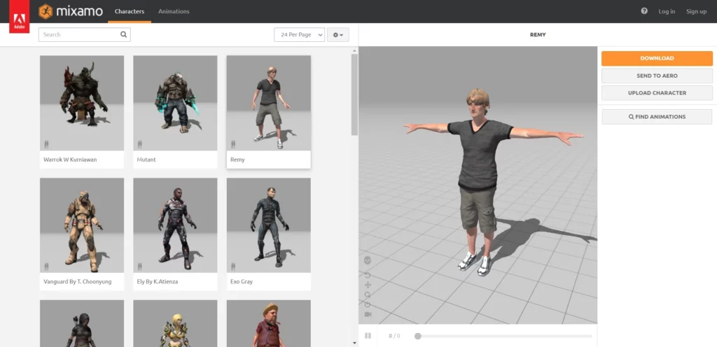 Mixamo personnages 3D