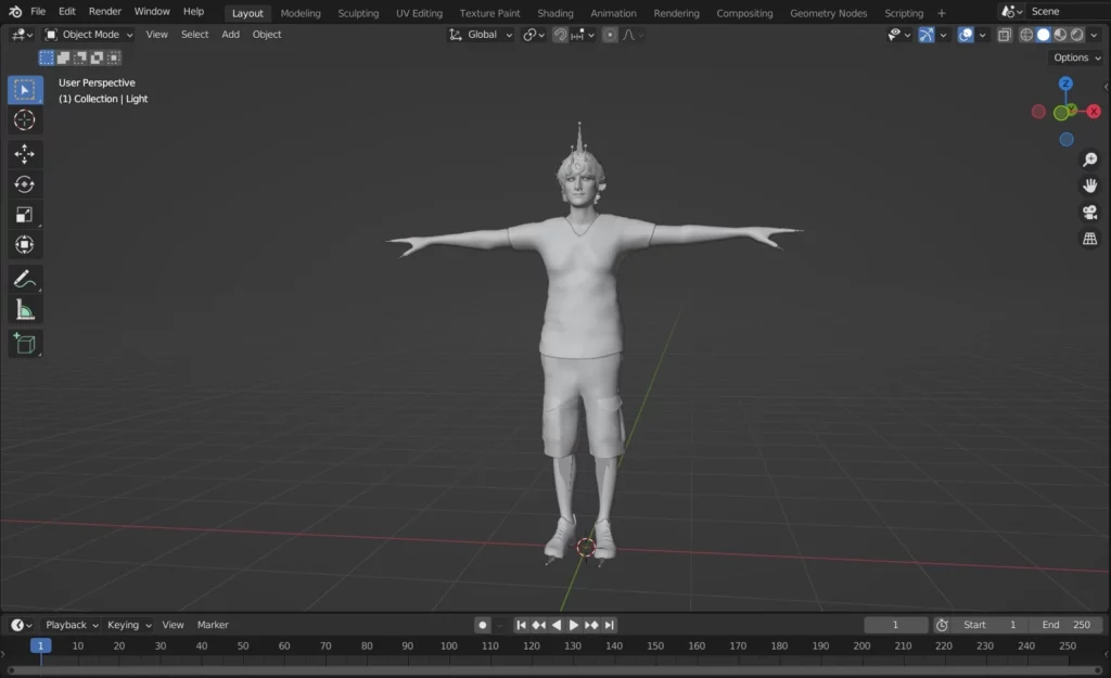 personnage 3D exporté de Mixamo vers Blender