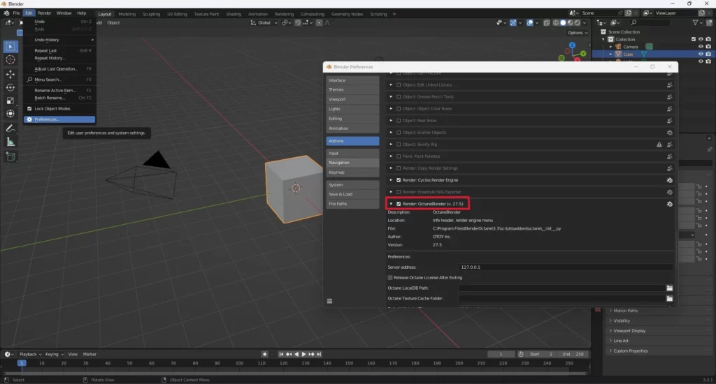 add-on Octane dans Blender