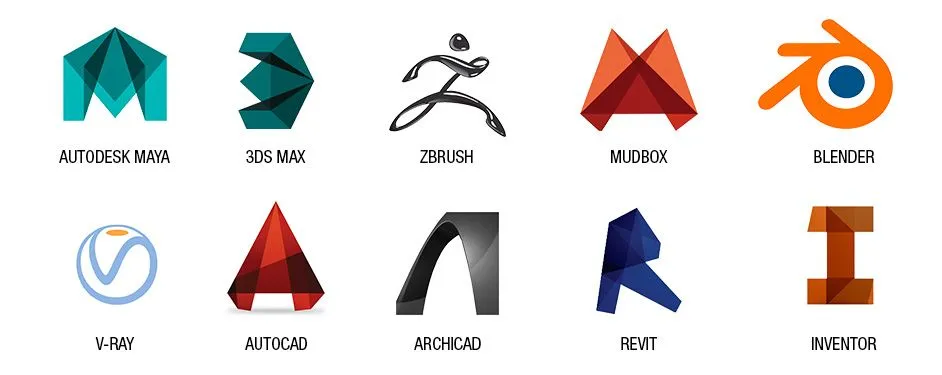 les logos des logiciels les plus connus et des standards de l'industrie 3D