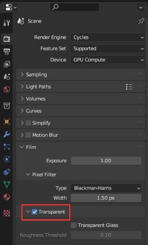 mettre l'arrière-plan en transparent dans Blender