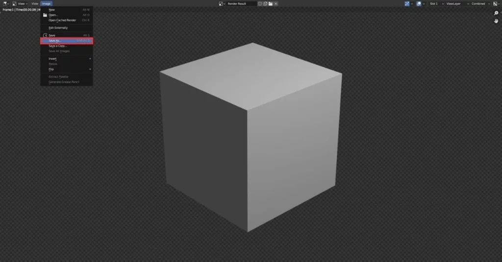 rendu d'un cube avec arrière-plan transparent dans Blender