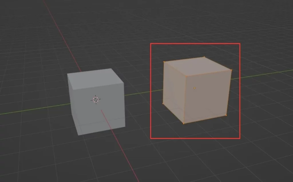2 cubes dans Blender dont un en mode Edition