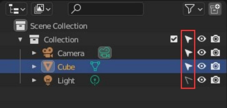 verification de la couleur de l'icone de selection dans l'outliner dans Blender