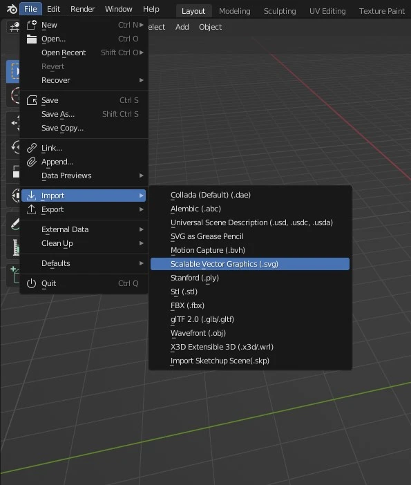 importer une image svg à partir de l'éditeur de Blender