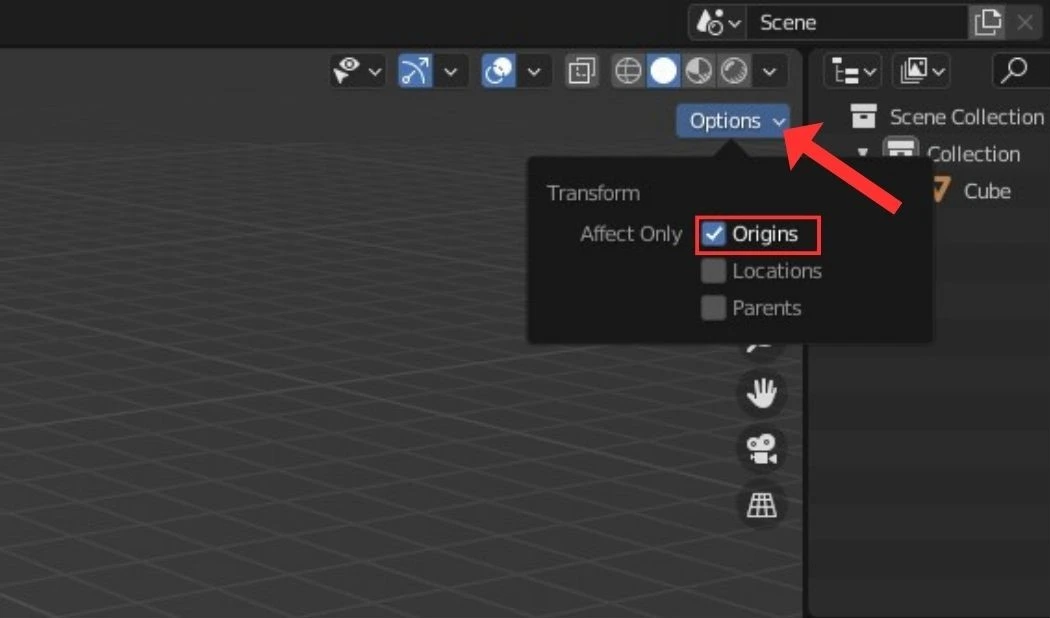 options de transformation d'un objet dans Blender