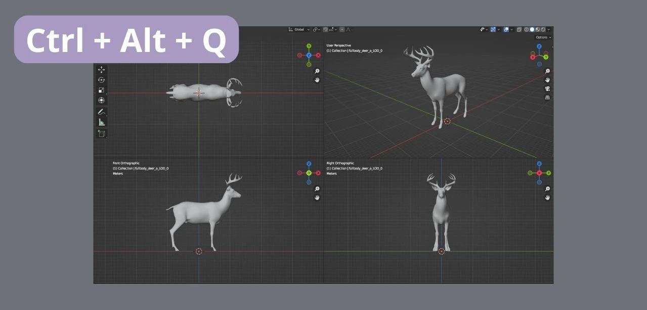 raccourci du mode de vue quadruple dans Blender