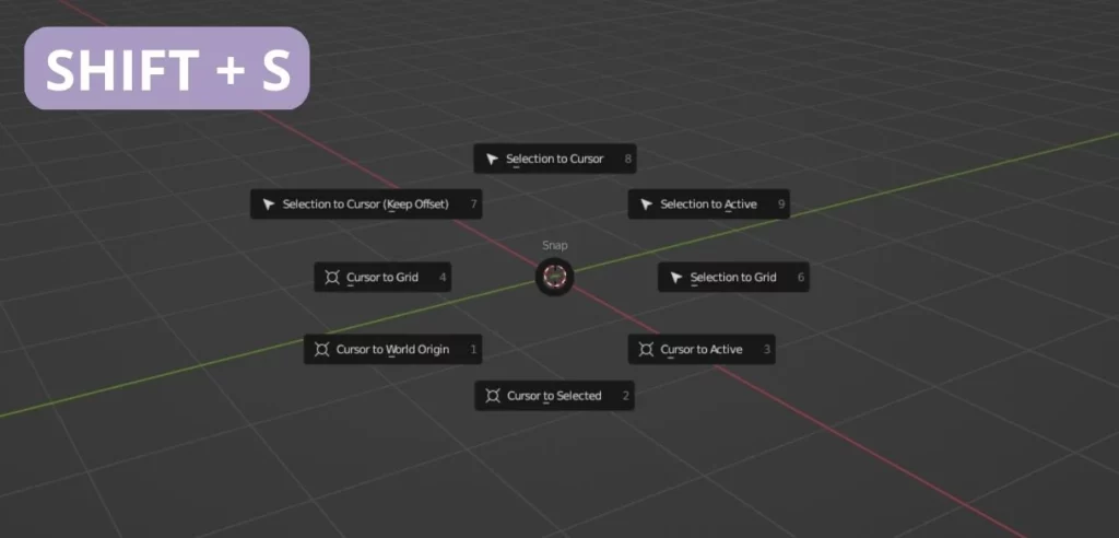 raccourci ouvrir le menu "Snap" dans Blender