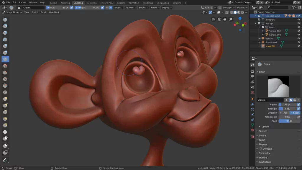 exemple de modèle 3D en mode sculpt dans Blender