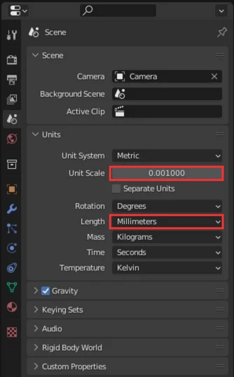 unités de mesure dans Blender