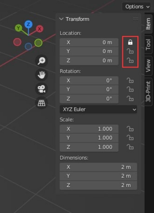 panneau View Properties dans Blender