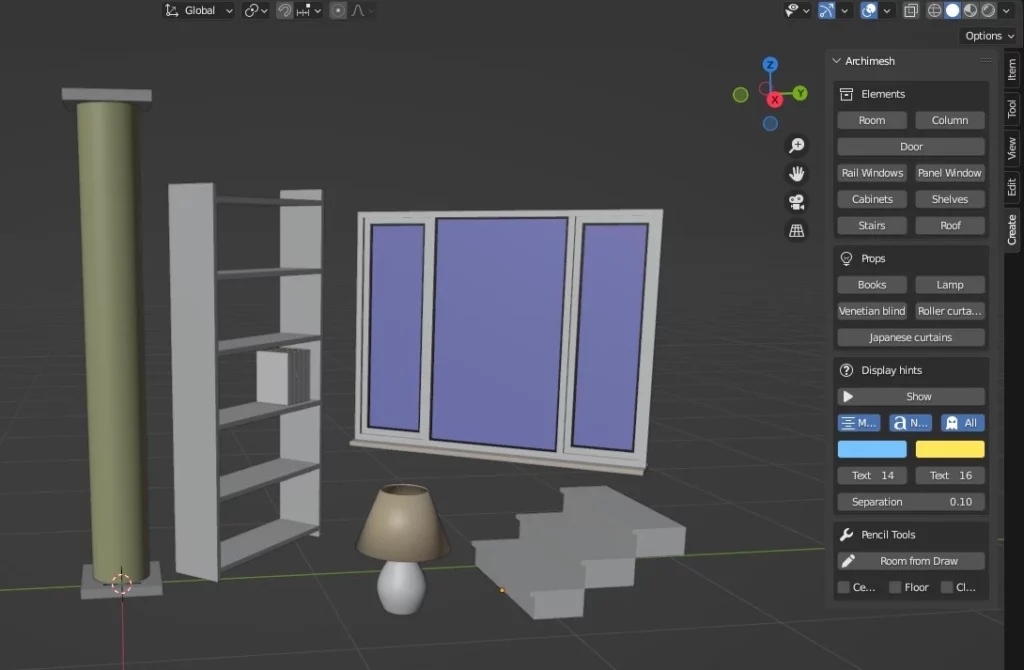 objets de l'add-on Archimesh dans Blender