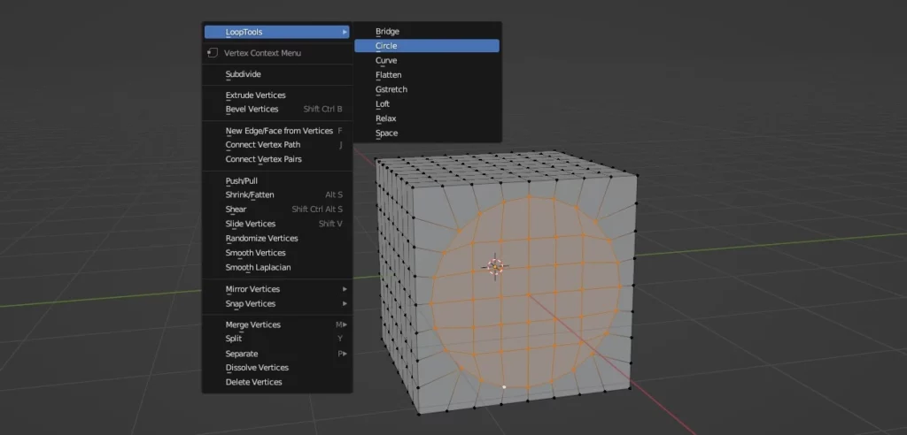 exemple d'utilisation de l'add-on LoopTools dans Blender