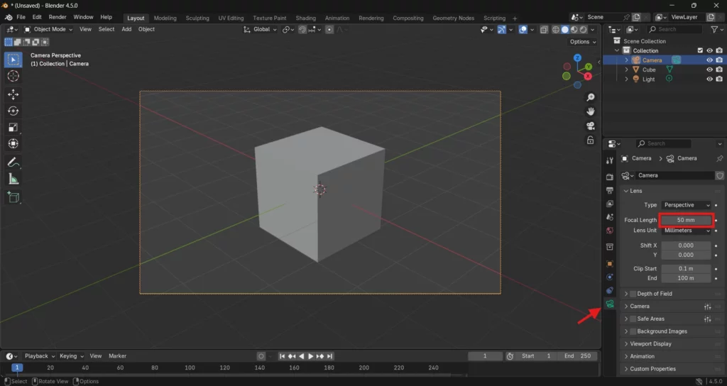 Réglage de la profondeur de champ de la caméra dans Blender