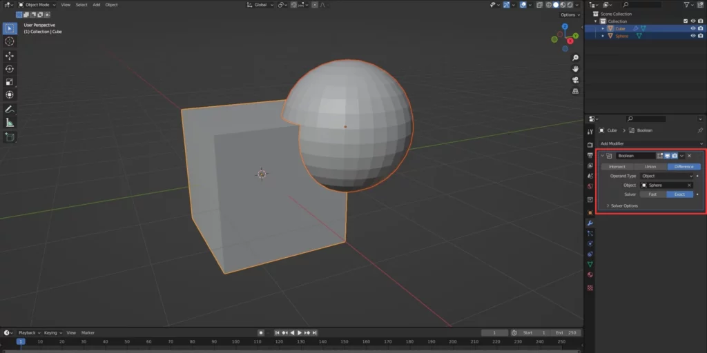 exemple d'utilisation du modificateur booléen dans Blender