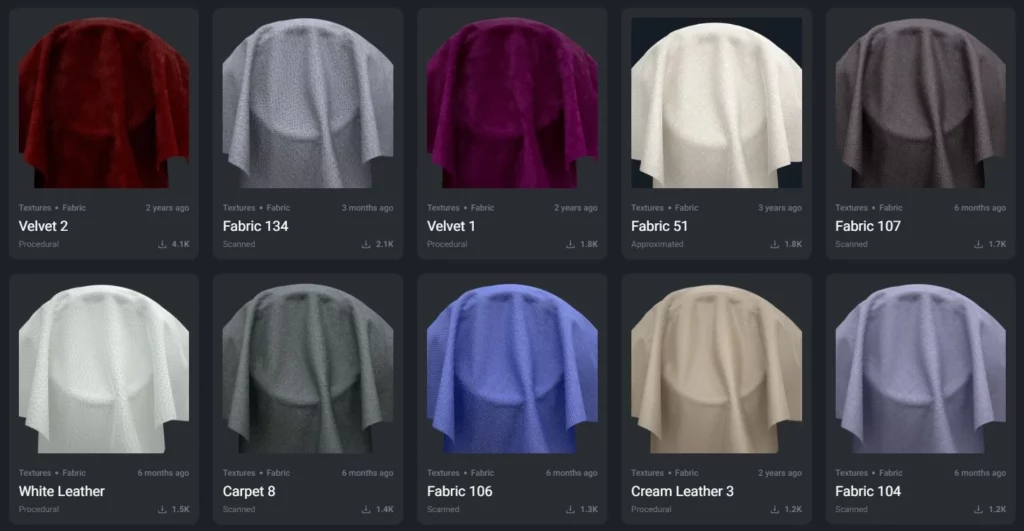 exemples de textures pour habits en 3D sur le site sharetextures