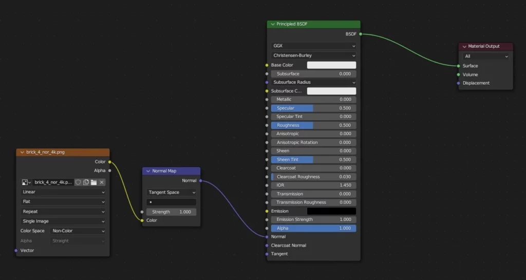 shader editor avec une normal map dans Blender