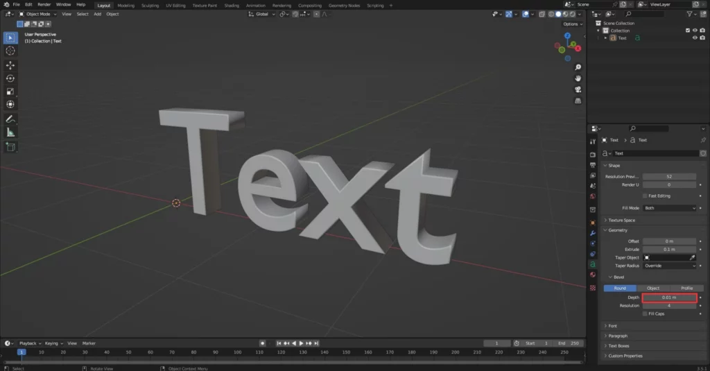 Bevel texte dans Blender