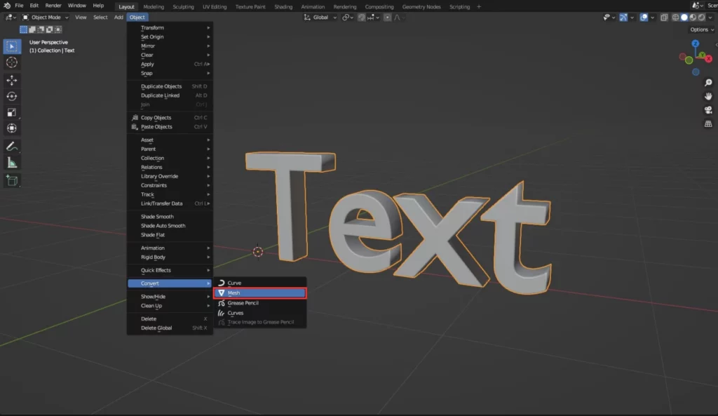 conversion d'un texte en mesh dans Blender