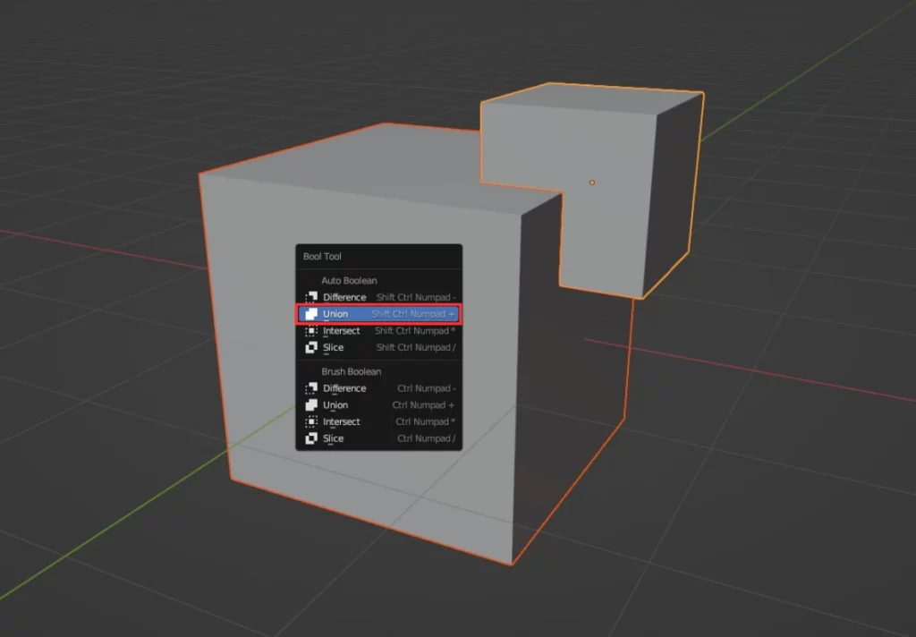 fusion de 2 objets dans Blender avec l'utilisation de l'add-on "Bool Tool"