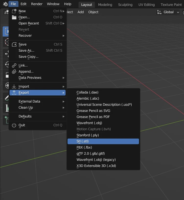 blender obj to stl