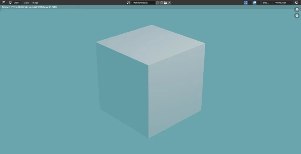 rendu d'un cube dans Blender avec un arrière-plan de couleur bleu