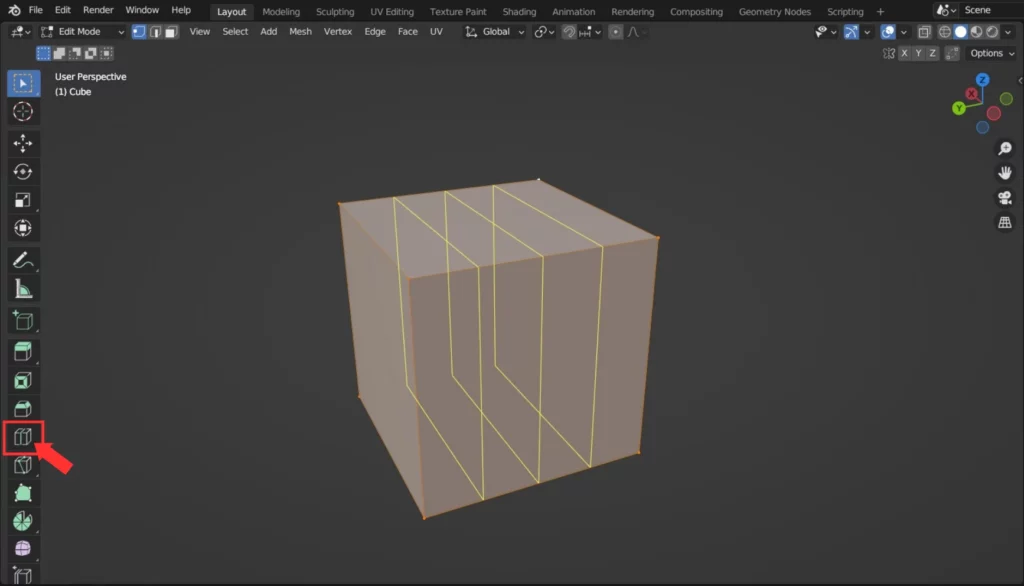 utilisation de l'outil Loop Cut sur un cube dans Blender