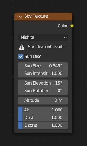 node "Sky Texture" de l'éditeur de noeuds dans Blender