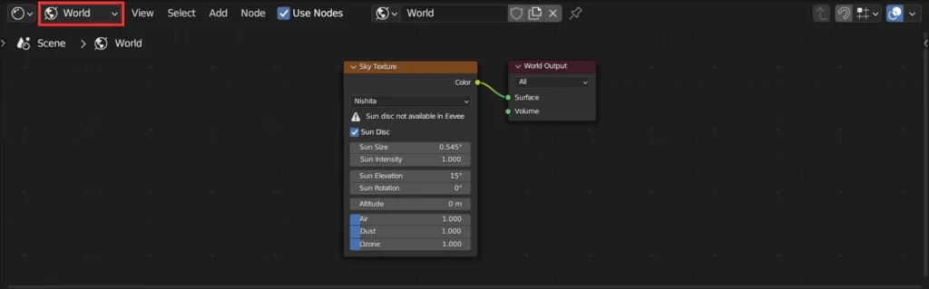 configuration de la Sky Texture dans Blender