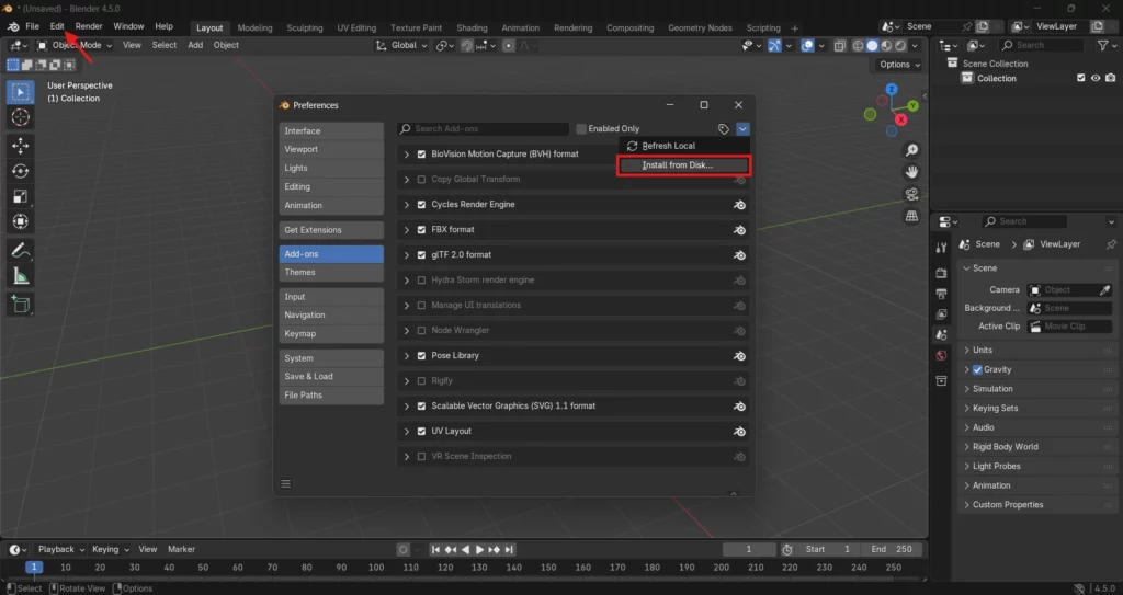 installation d'un add-on dans Blender