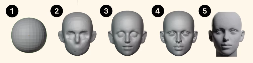 Etapes de sculpture 3D d'un visage féminin sur Blender