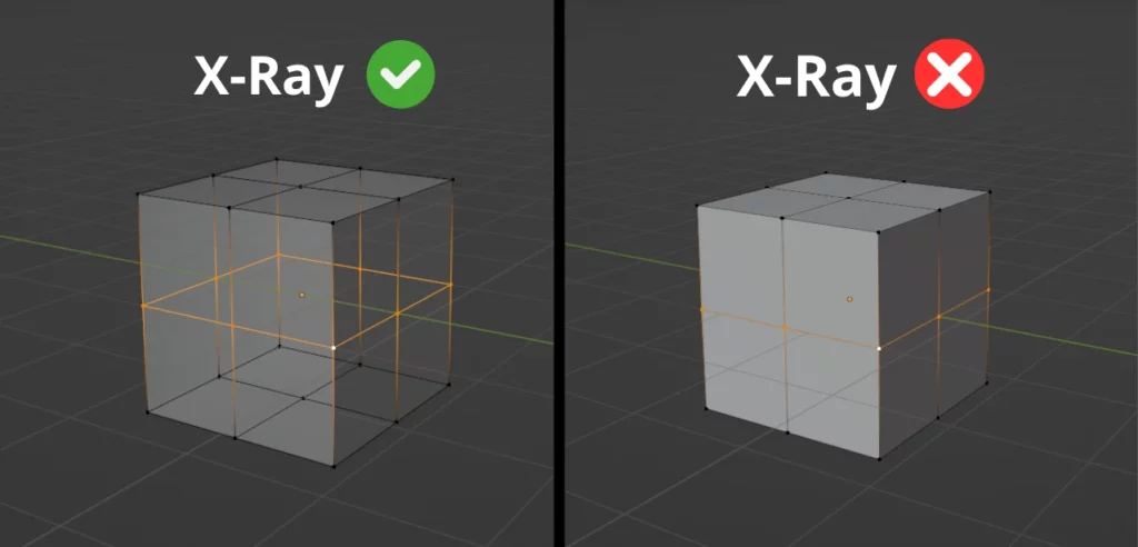 comparaison entre un cube avec l'effet de transparence activé et un autre cube sans l'effet de transparence