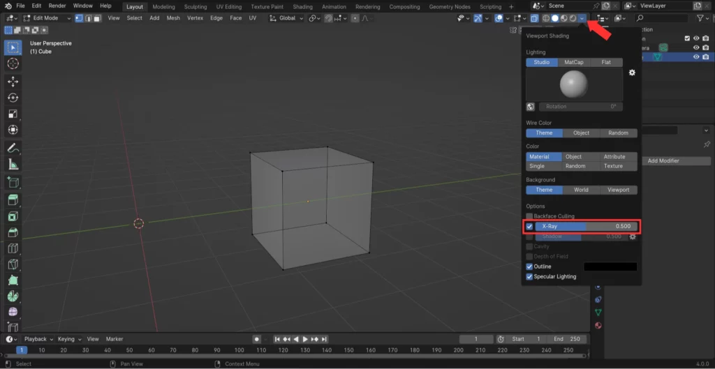 ajustement du niveau de transparence dans Blender