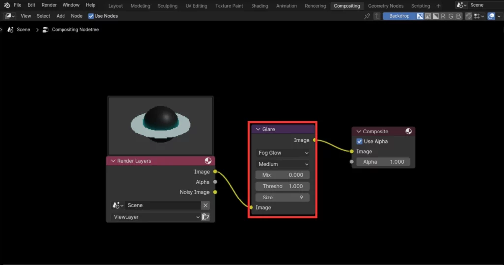 Ajout et configuration du node Glare