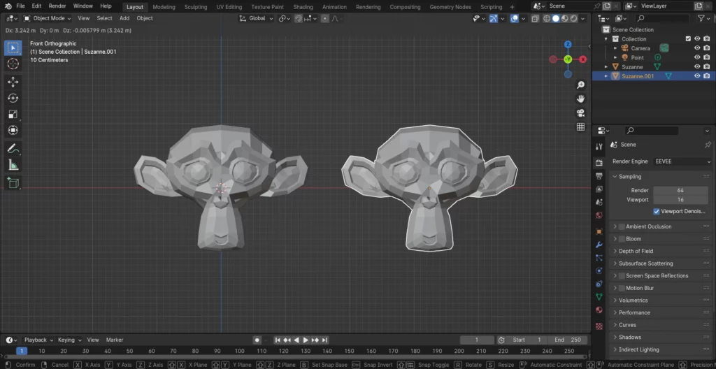 modèle de Suzanne dupliqué dans Blender