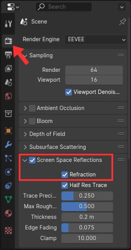 Option de Screen Space Reflections