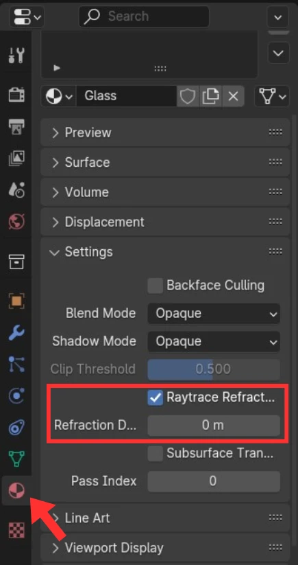 Option de Raytrace Refraction