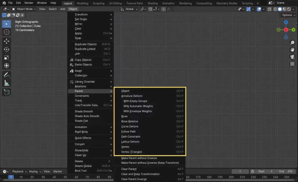 les différents types de parenté dans Blender