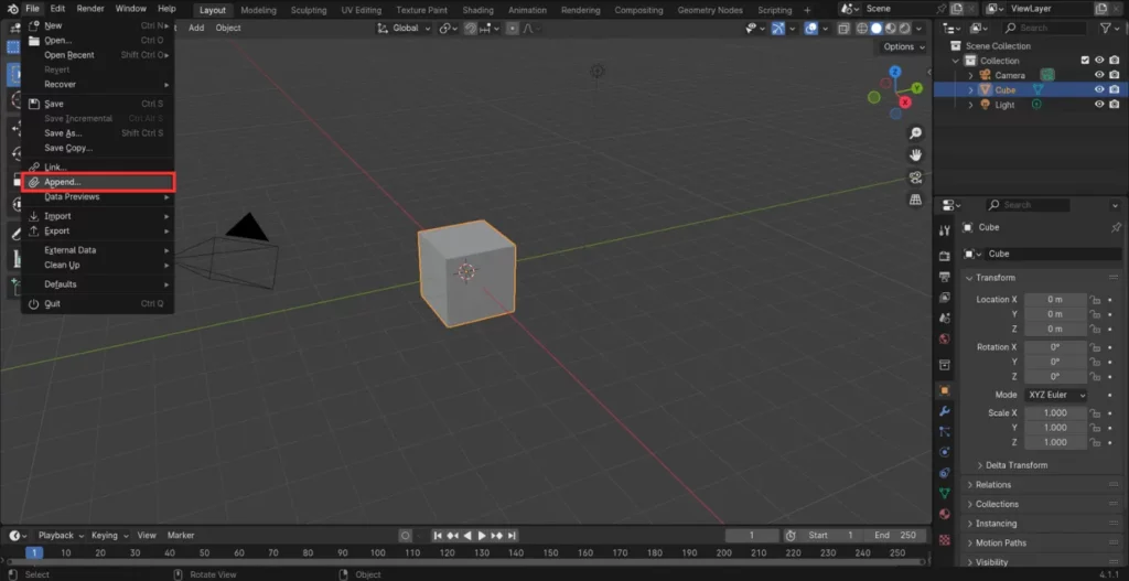 Utilisation de la fonction « Append » dans Blender