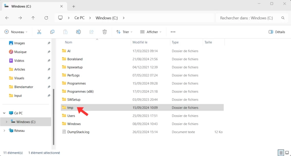 Emplacement du fichier « tmp » sur Windows