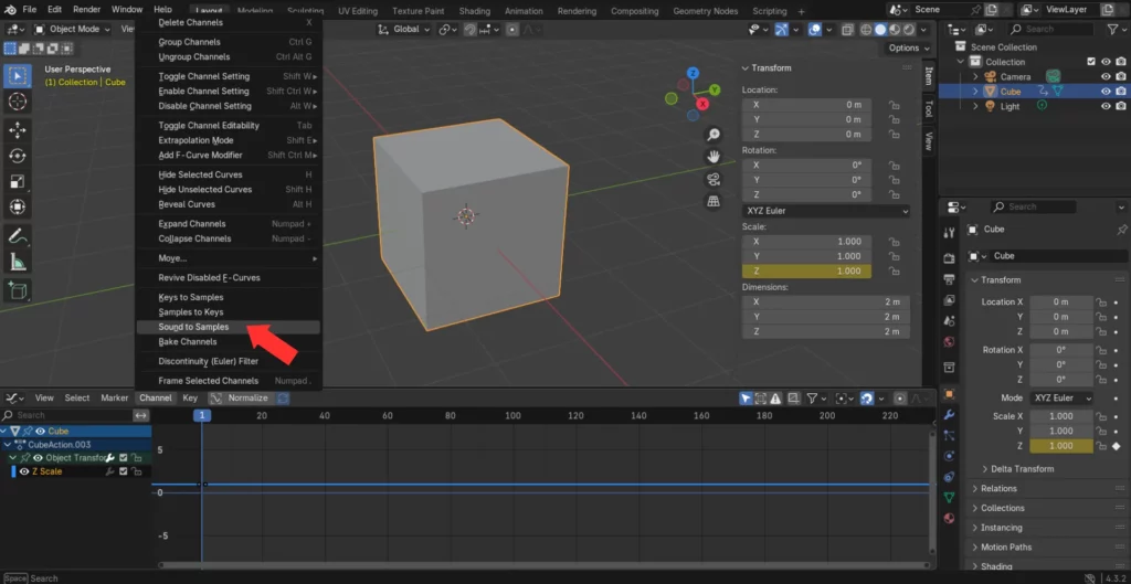 Utilisation de la fonction Sound to Samples dans le Graph Editor.