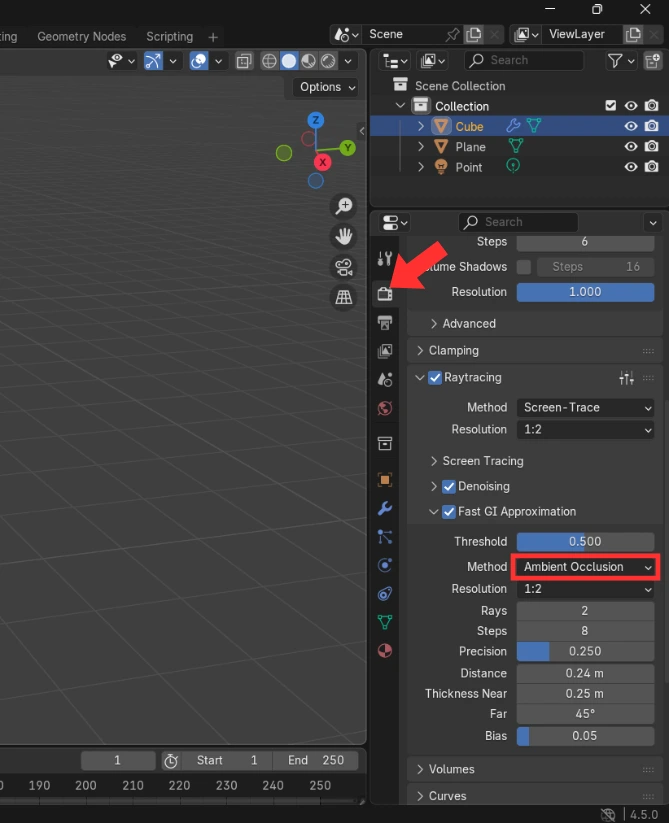 option ambient occlusion dans Eevee
