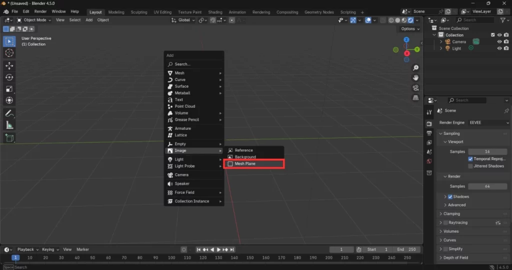 import d'image avec Mesh Plane dans Blender