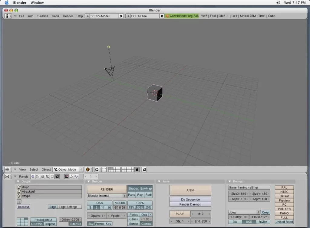 Ancienne interface de Blender