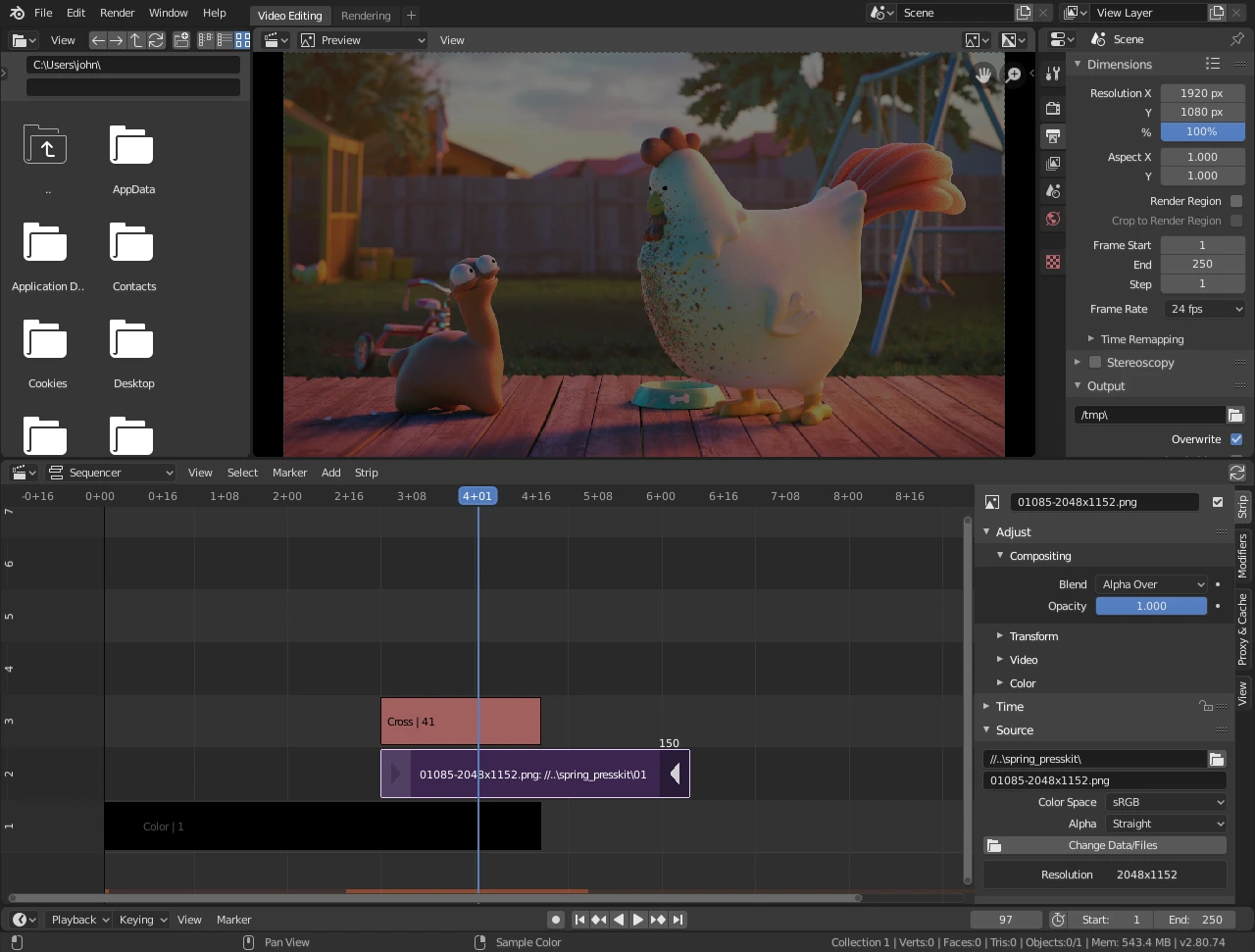 Interface du Video Sequence Editor de Blender avec la timeline et le viewport de prévisualisation